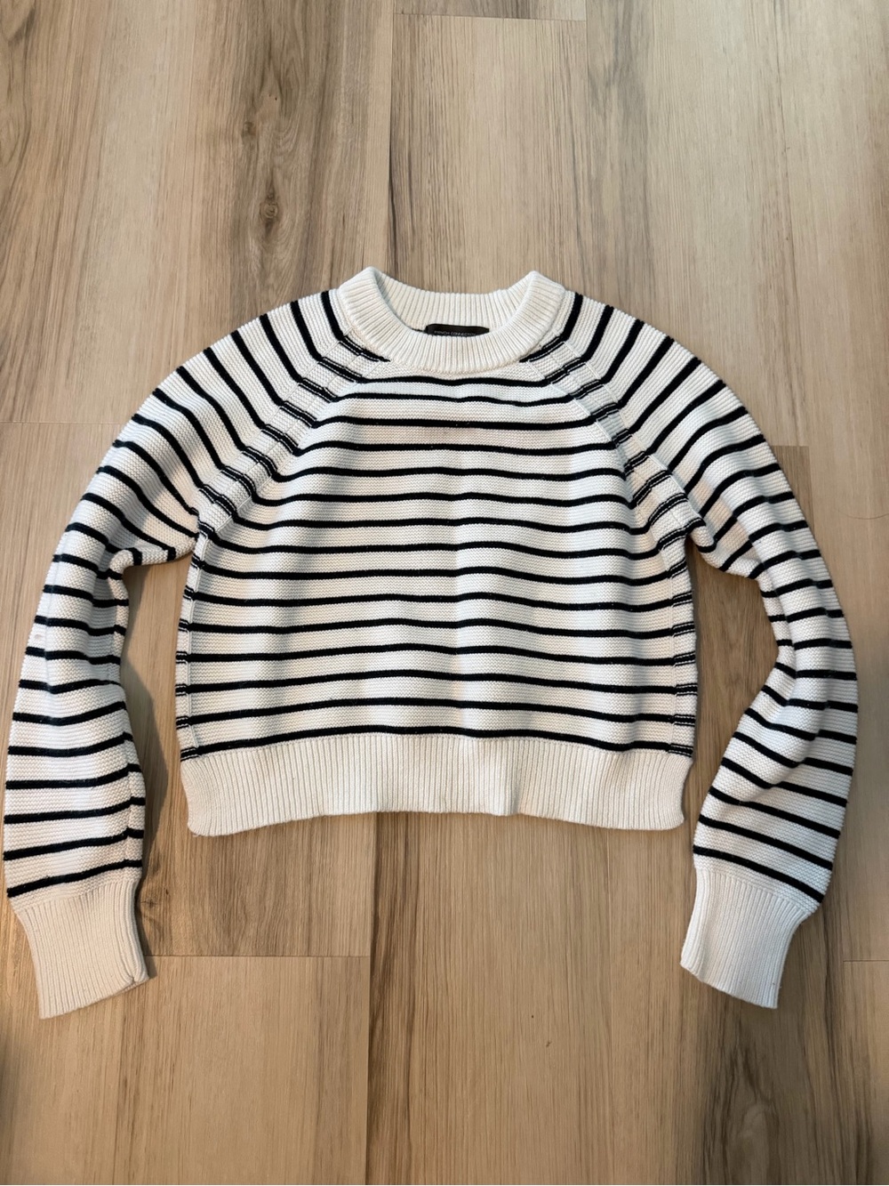 French Connection Black & White Striped Crewneck Sweater
